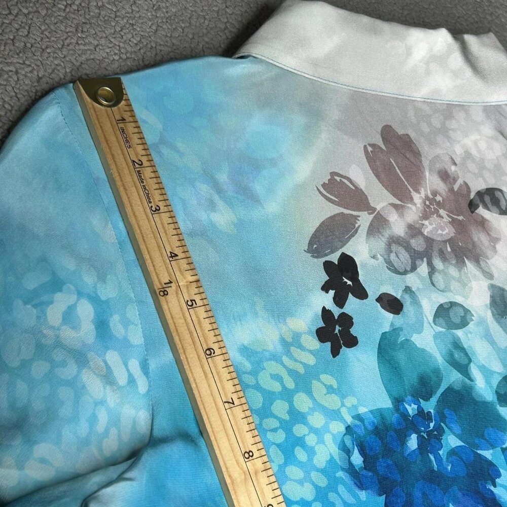 Soft Surroundings Shirt Womens Medium Blue Silk Floral Button Front Tunic Top - Picture 11 of 12